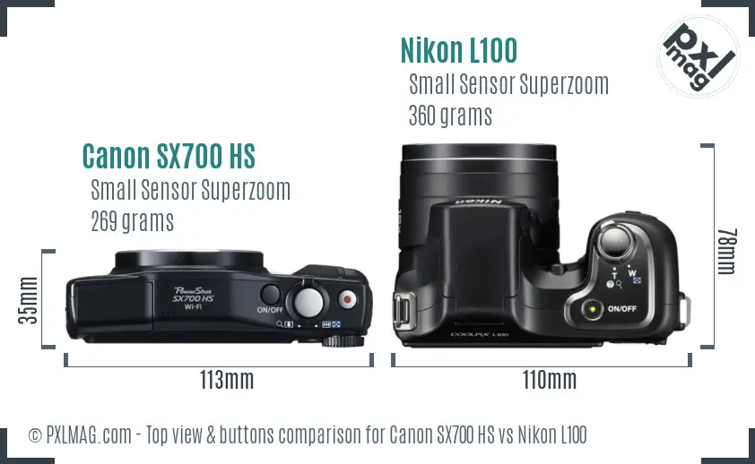 Canon SX700 HS vs Nikon L100 top view buttons comparison