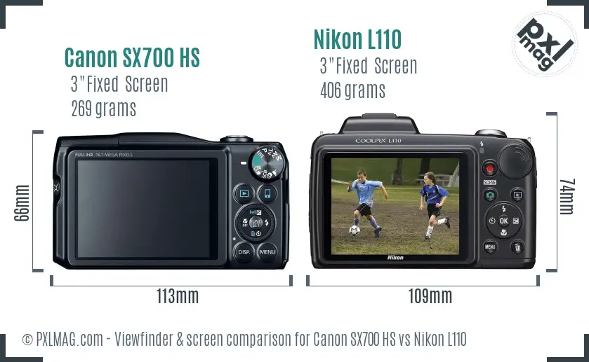 Canon SX700 HS vs Nikon L110 Screen and Viewfinder comparison