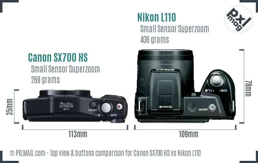 Canon SX700 HS vs Nikon L110 top view buttons comparison