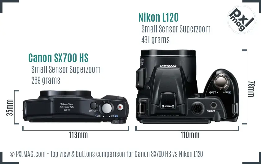 Canon SX700 HS vs Nikon L120 top view buttons comparison Canon SX700 HS vs Nikon L120 top view buttons comparison