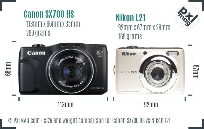 Canon SX700 HS vs Nikon L21 size comparison