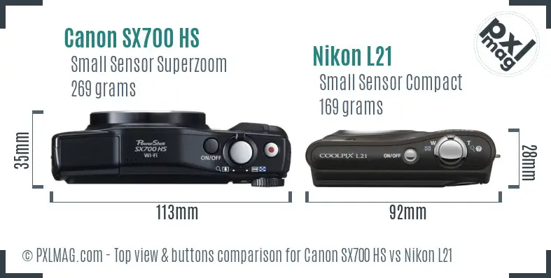 Canon SX700 HS vs Nikon L21 top view buttons comparison