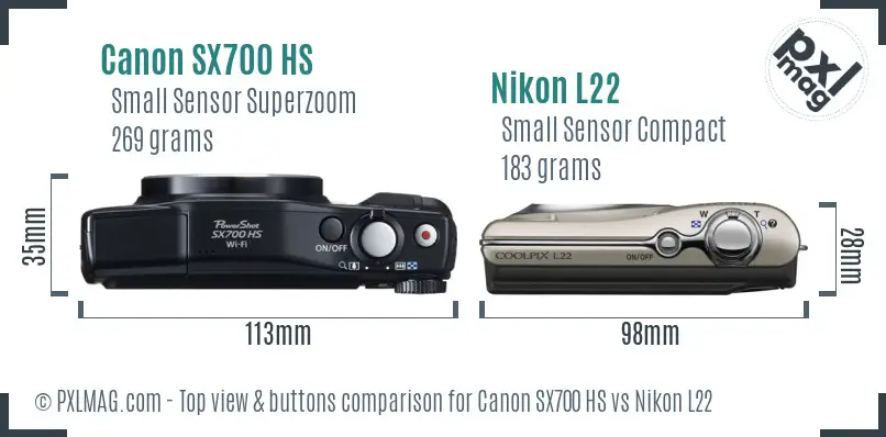Canon SX700 HS vs Nikon L22 top view buttons comparison