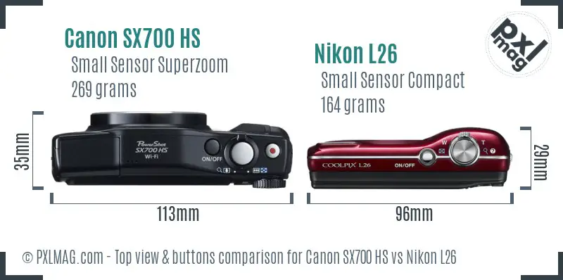 Canon SX700 HS vs Nikon L26 top view buttons comparison
