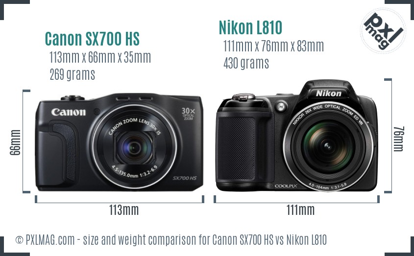 Canon SX700 HS vs Nikon L810 size comparison