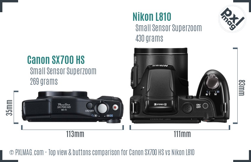 Canon SX700 HS vs Nikon L810 top view buttons comparison