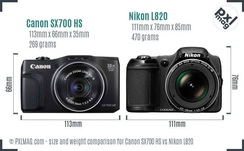 Canon SX700 HS vs Nikon L820 size comparison