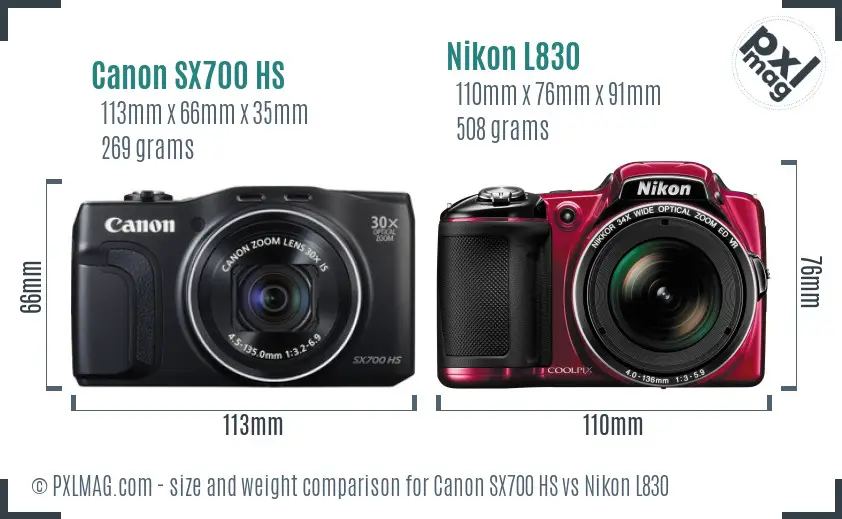 Canon SX700 HS vs Nikon L830 size comparison