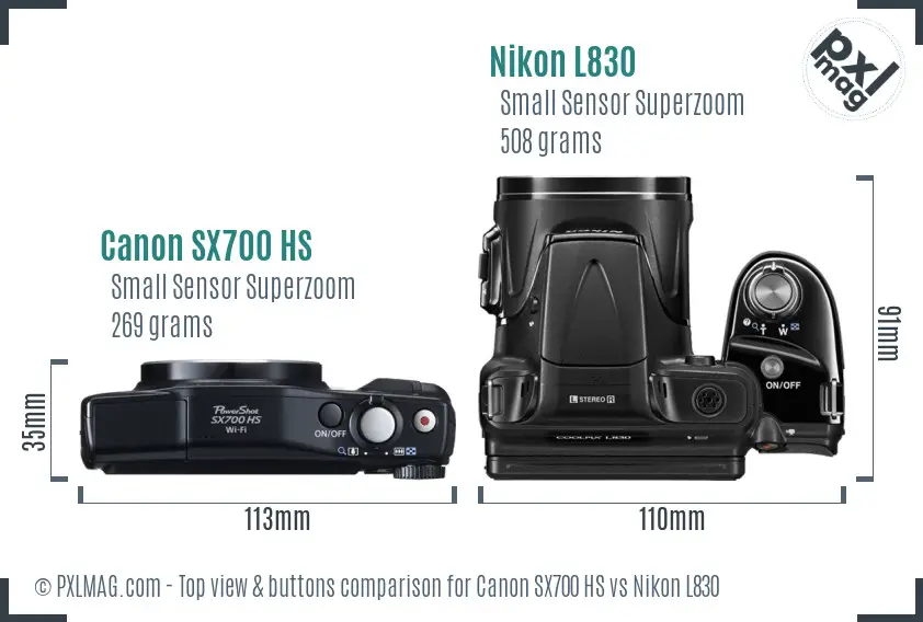 Canon SX700 HS vs Nikon L830 top view buttons comparison