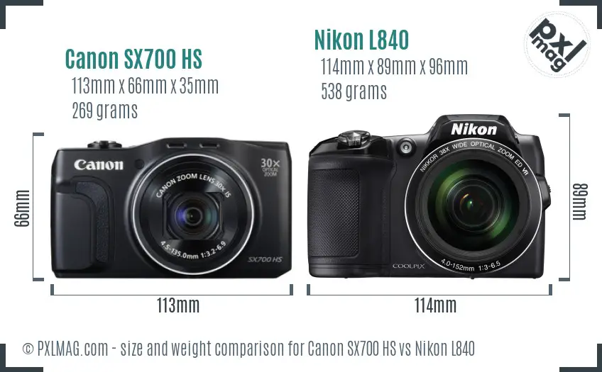 Canon SX700 HS vs Nikon L840 size comparison