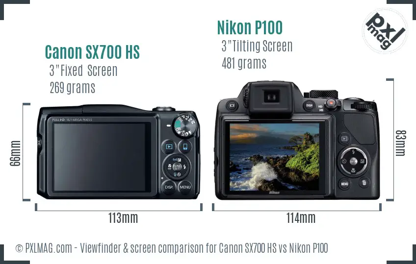 Canon SX700 HS vs Nikon P100 Screen and Viewfinder comparison