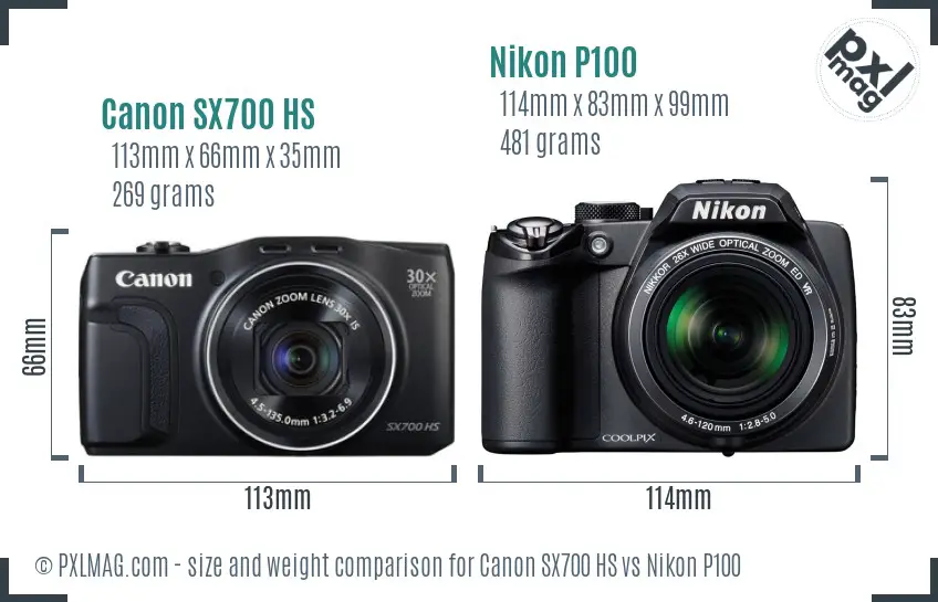 Canon SX700 HS vs Nikon P100 size comparison