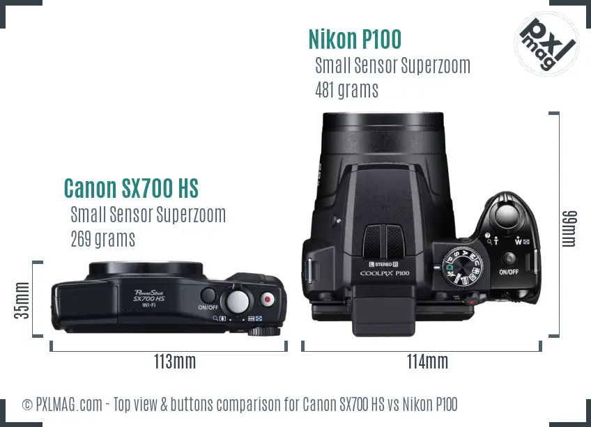 Canon SX700 HS vs Nikon P100 top view buttons comparison