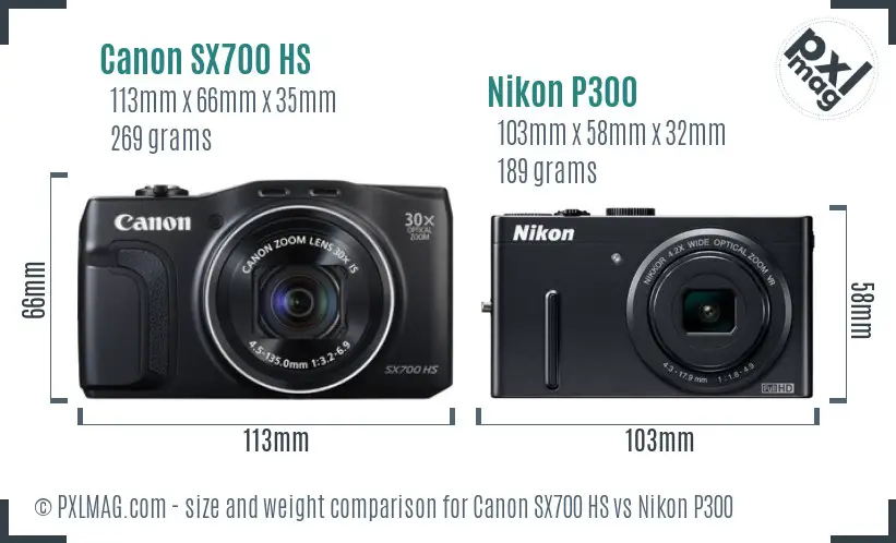 Canon SX700 HS vs Nikon P300 size comparison