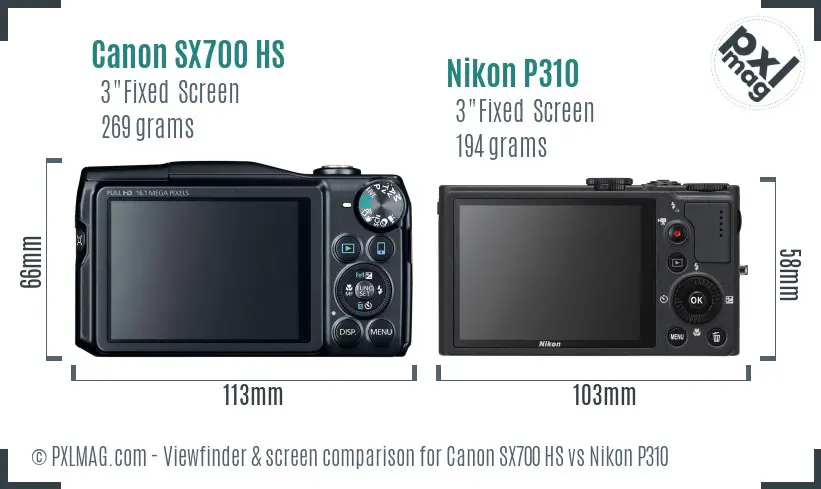 Canon SX700 HS vs Nikon P310 Screen and Viewfinder comparison Canon SX700 HS vs Nikon P310 Screen and Viewfinder comparison