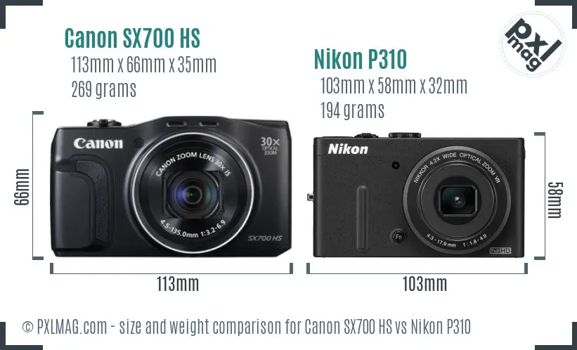 Canon SX700 HS vs Nikon P310 size comparison Canon SX700 HS vs Nikon P310 size comparison