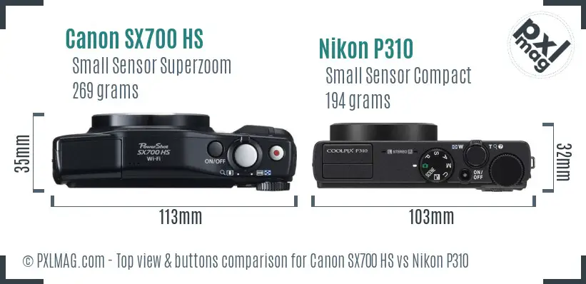 Canon SX700 HS vs Nikon P310 top view buttons comparison Canon SX700 HS vs Nikon P310 top view buttons comparison