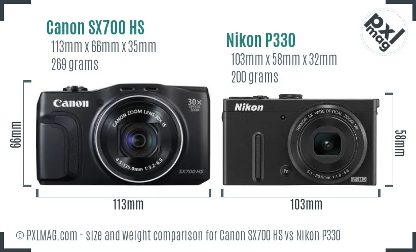 Canon SX700 HS vs Nikon P330 size comparison