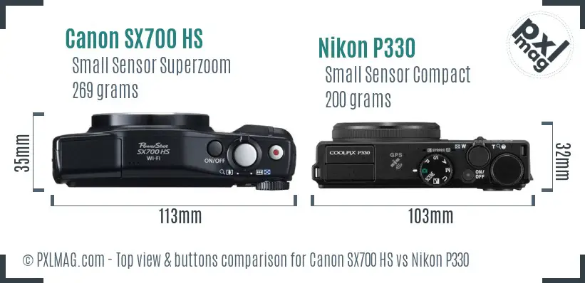 Canon SX700 HS vs Nikon P330 top view buttons comparison