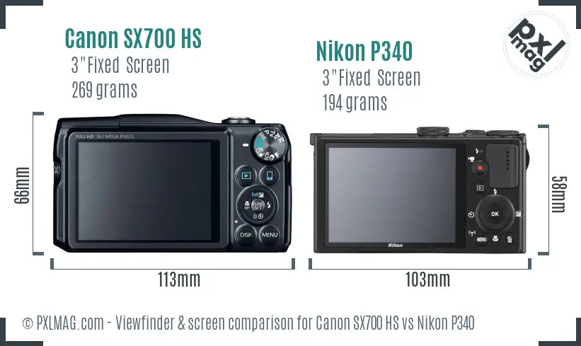 Canon SX700 HS vs Nikon P340 Screen and Viewfinder comparison