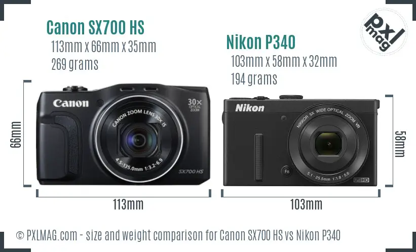 Canon SX700 HS vs Nikon P340 size comparison