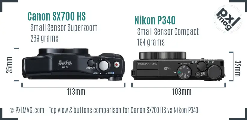 Canon SX700 HS vs Nikon P340 top view buttons comparison