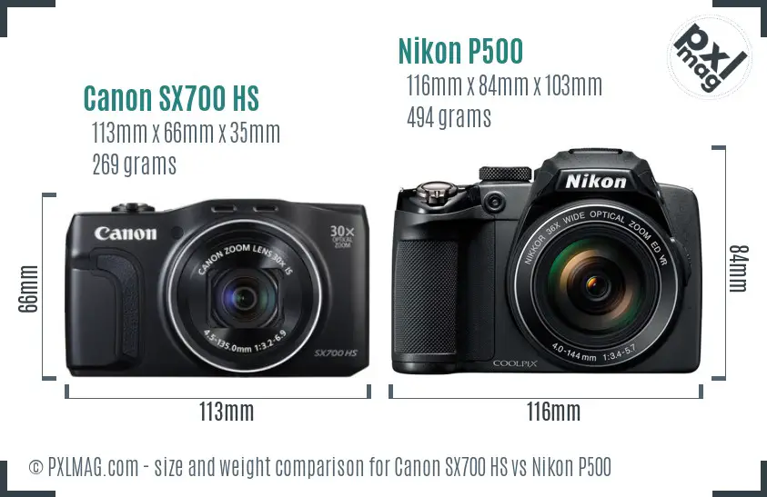 Canon SX700 HS vs Nikon P500 size comparison