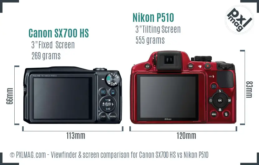 Canon SX700 HS vs Nikon P510 Screen and Viewfinder comparison