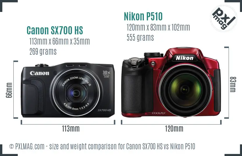 Canon SX700 HS vs Nikon P510 size comparison