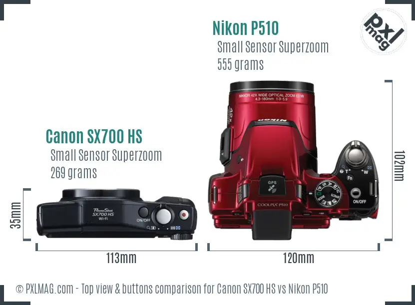 Canon SX700 HS vs Nikon P510 top view buttons comparison