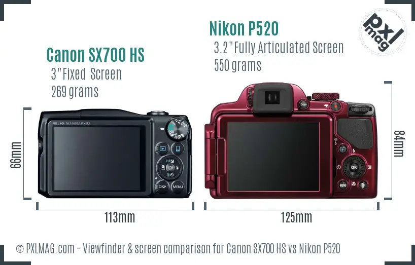 Canon SX700 HS vs Nikon P520 Screen and Viewfinder comparison Canon SX700 HS vs Nikon P520 Screen and Viewfinder comparison