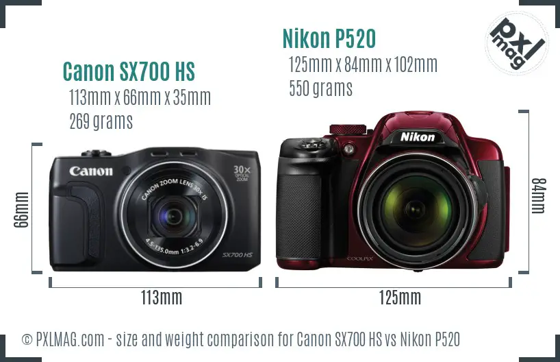 Canon SX700 HS vs Nikon P520 size comparison Canon SX700 HS vs Nikon P520 size comparison