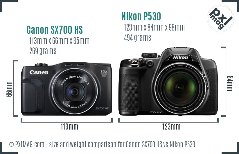 Canon SX700 HS vs Nikon P530 size comparison Canon SX700 HS vs Nikon P530 size comparison