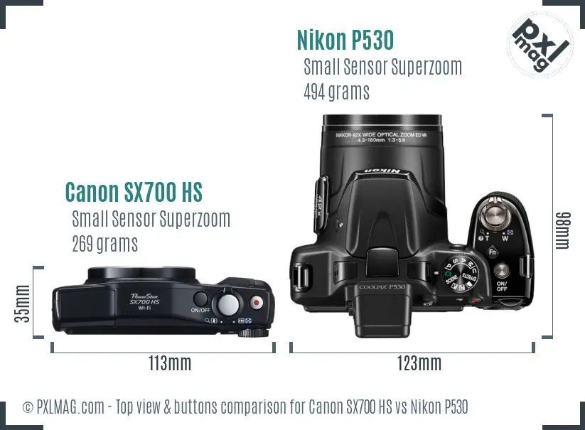 Canon SX700 HS vs Nikon P530 top view buttons comparison Canon SX700 HS vs Nikon P530 top view buttons comparison