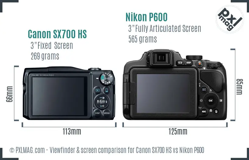 Canon SX700 HS vs Nikon P600 Screen and Viewfinder comparison Canon SX700 HS vs Nikon P600 Screen and Viewfinder comparison