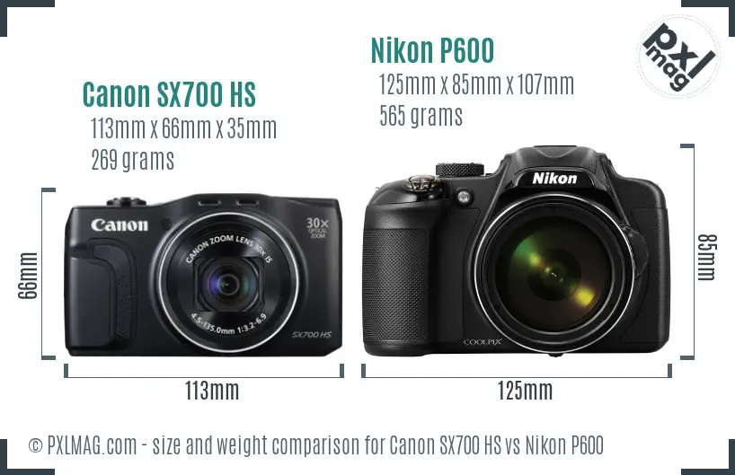 Canon SX700 HS vs Nikon P600 size comparison Canon SX700 HS vs Nikon P600 size comparison