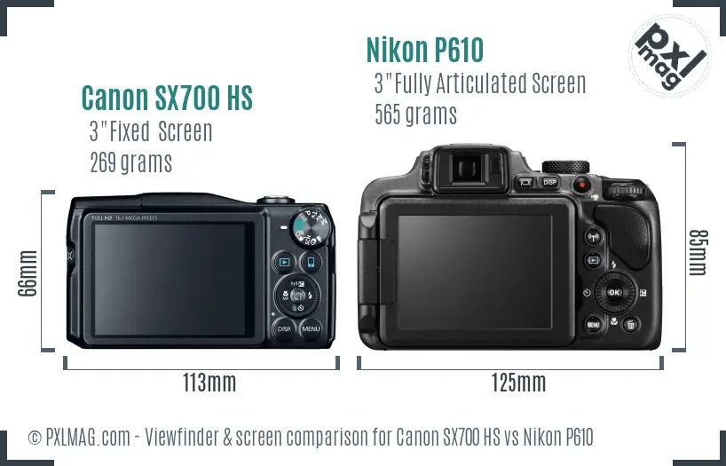 Canon SX700 HS vs Nikon P610 Screen and Viewfinder comparison