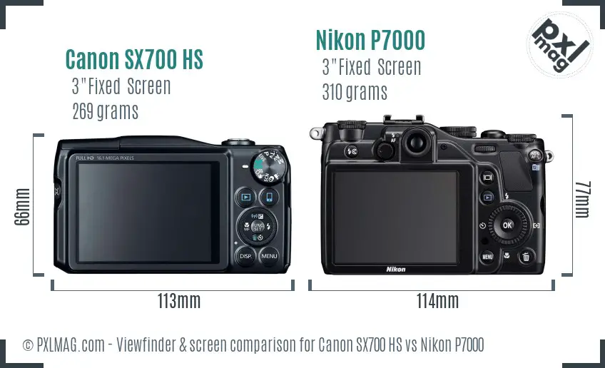 Canon SX700 HS vs Nikon P7000 Screen and Viewfinder comparison