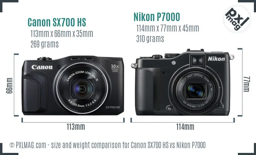 Canon SX700 HS vs Nikon P7000 size comparison