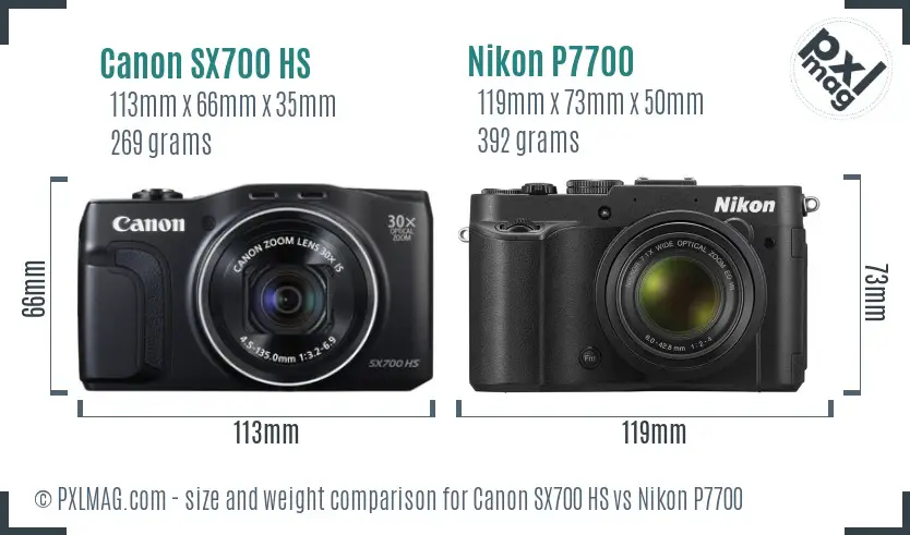 Canon SX700 HS vs Nikon P7700 size comparison Canon SX700 HS vs Nikon P7700 size comparison