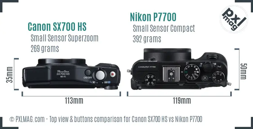 Canon SX700 HS vs Nikon P7700 top view buttons comparison Canon SX700 HS vs Nikon P7700 top view buttons comparison