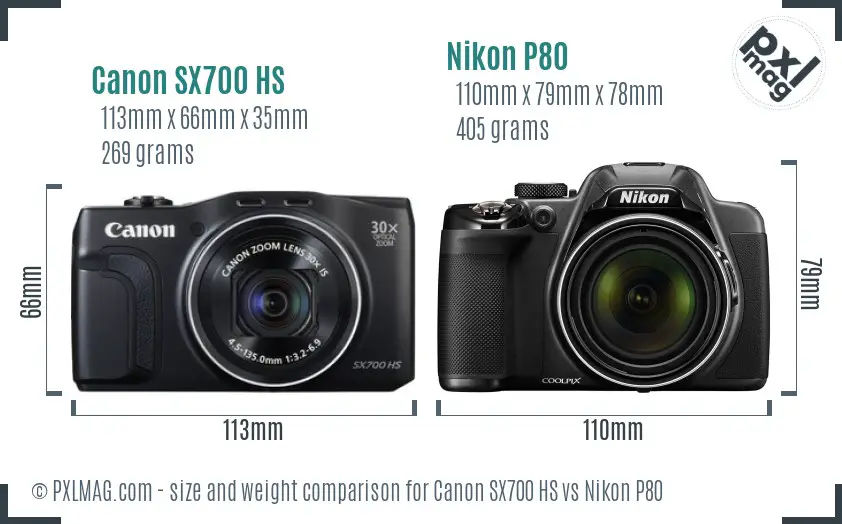 Canon SX700 HS vs Nikon P80 size comparison