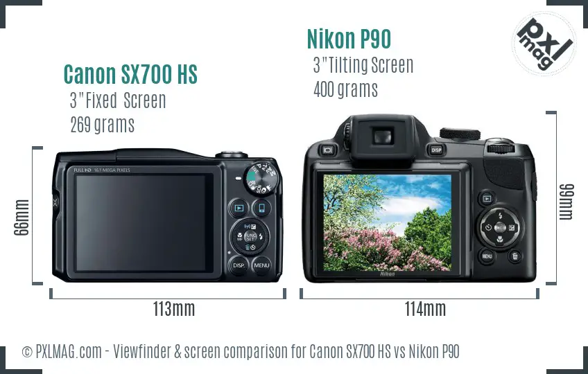 Canon SX700 HS vs Nikon P90 Screen and Viewfinder comparison Canon SX700 HS vs Nikon P90 Screen and Viewfinder comparison