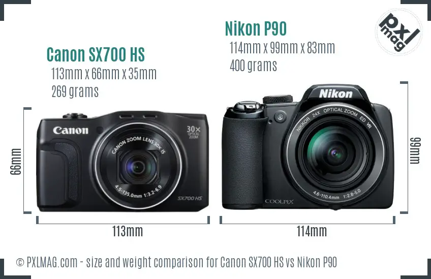 Canon SX700 HS vs Nikon P90 size comparison Canon SX700 HS vs Nikon P90 size comparison
