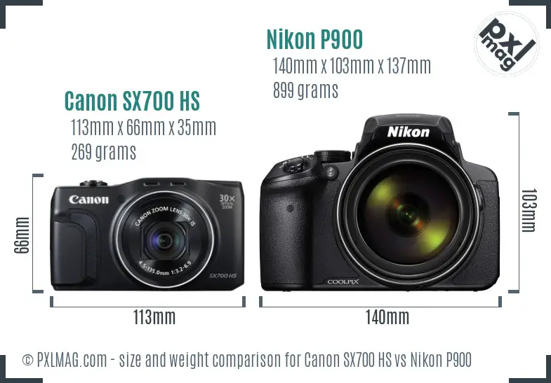Canon SX700 HS vs Nikon P900 size comparison Canon SX700 HS vs Nikon P900 size comparison