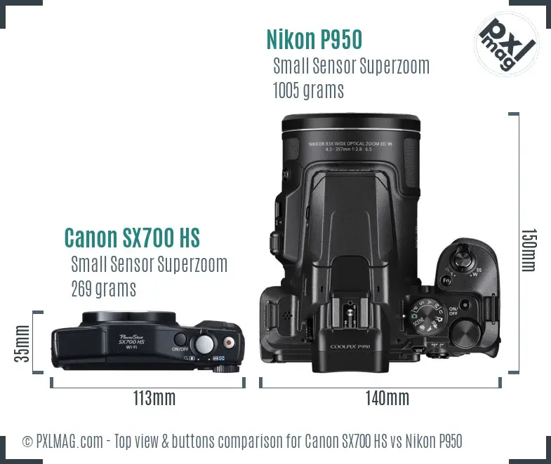 Canon SX700 HS vs Nikon P950 top view buttons comparison