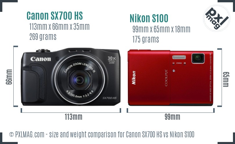 Canon SX700 HS vs Nikon S100 size comparison