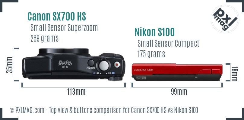 Canon SX700 HS vs Nikon S100 top view buttons comparison