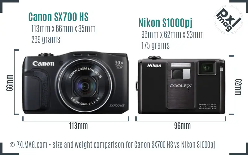 Canon SX700 HS vs Nikon S1000pj size comparison Canon SX700 HS vs Nikon S1000pj size comparison