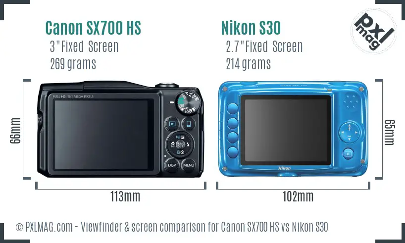 Canon SX700 HS vs Nikon S30 Screen and Viewfinder comparison